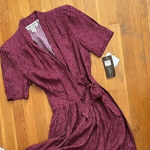 Deadstock 90s Does 40s Vintage Dress Karin Stevens Maroon Ditzy Floral Midi